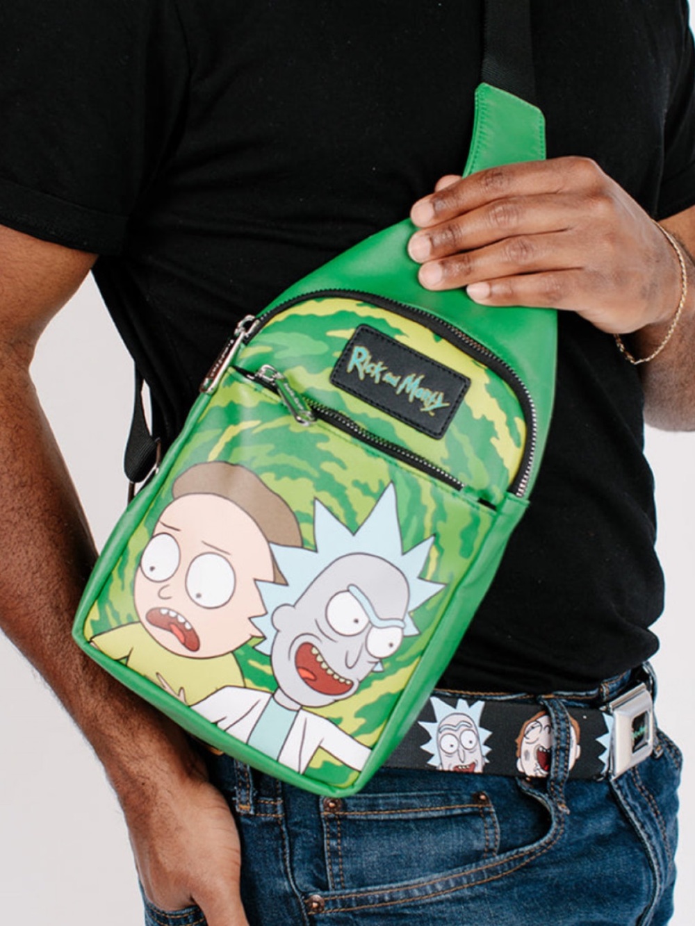 Rick and Morty Get Schwifty Portal Pose Crossbody Sling Bag-wallet-Lanyard
